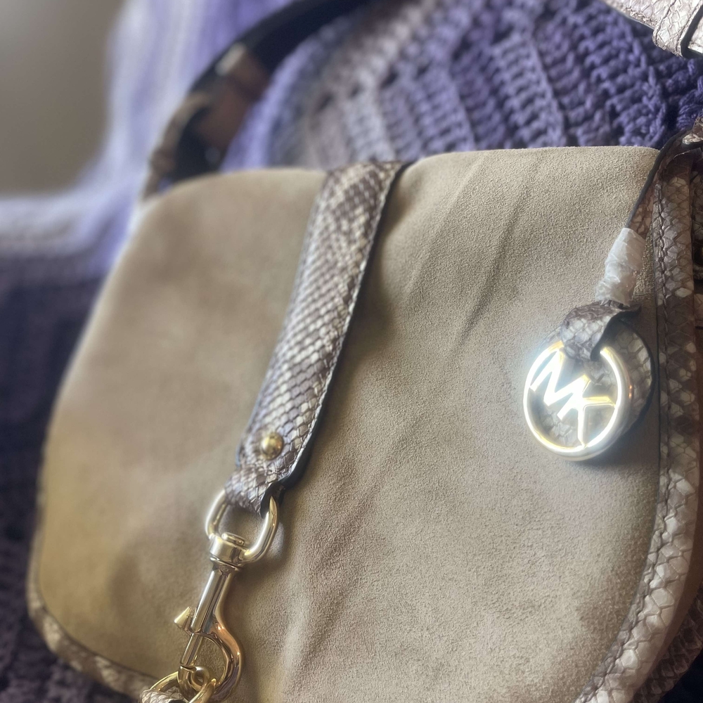 Michael Kors Tan Snaekskin Suede Saddoebag